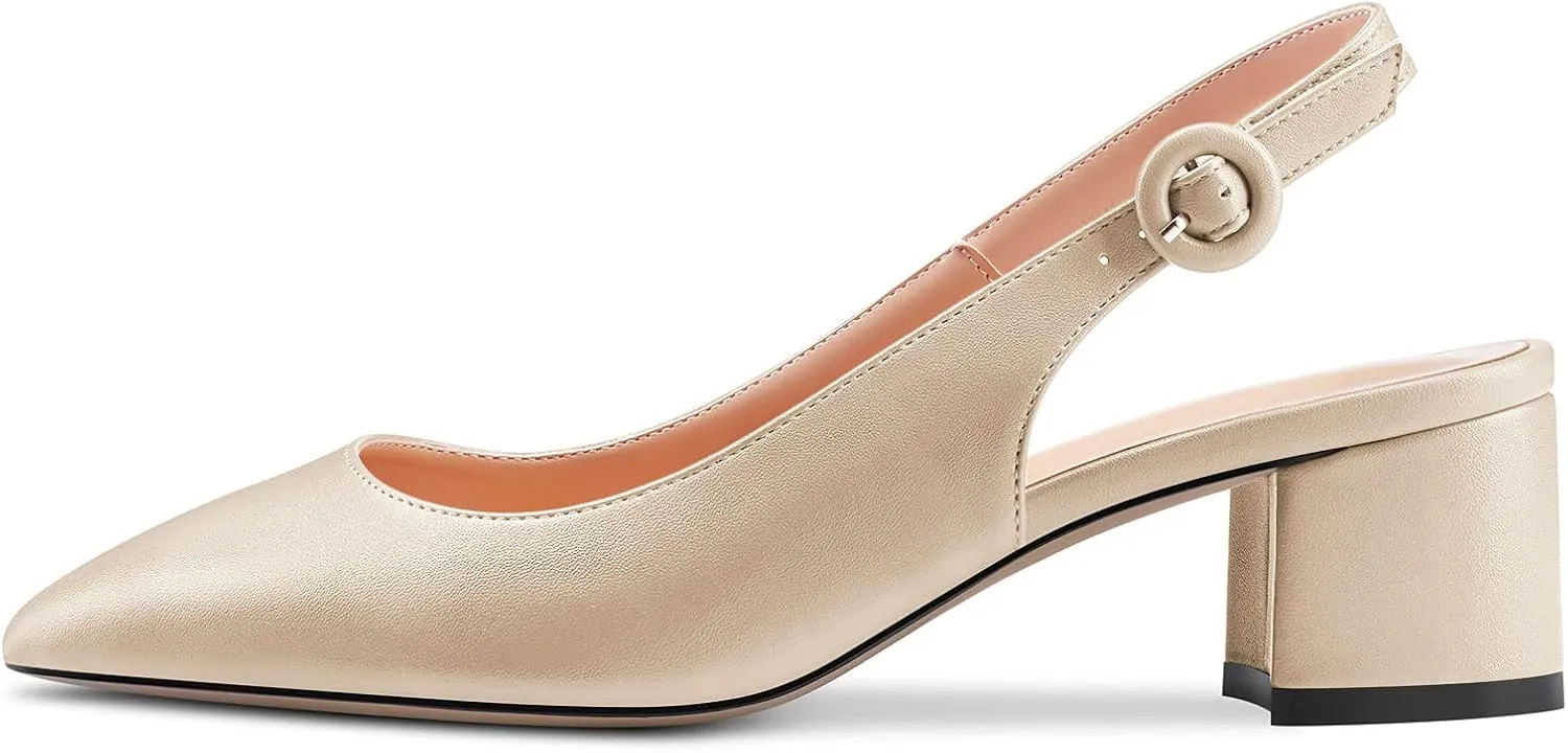 Castamere Women Chunky Block Low Heel Pointed Toe Slingback Pumps Slip-on Classic Dress Office 2.0 Inches Heels