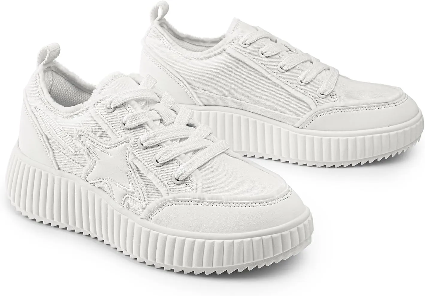 DREAM PAIRS Women Platform Chunky Lightweight Comfortable Casual Denim Fabric Lace-Up Kay Walking Fashion Sneakers