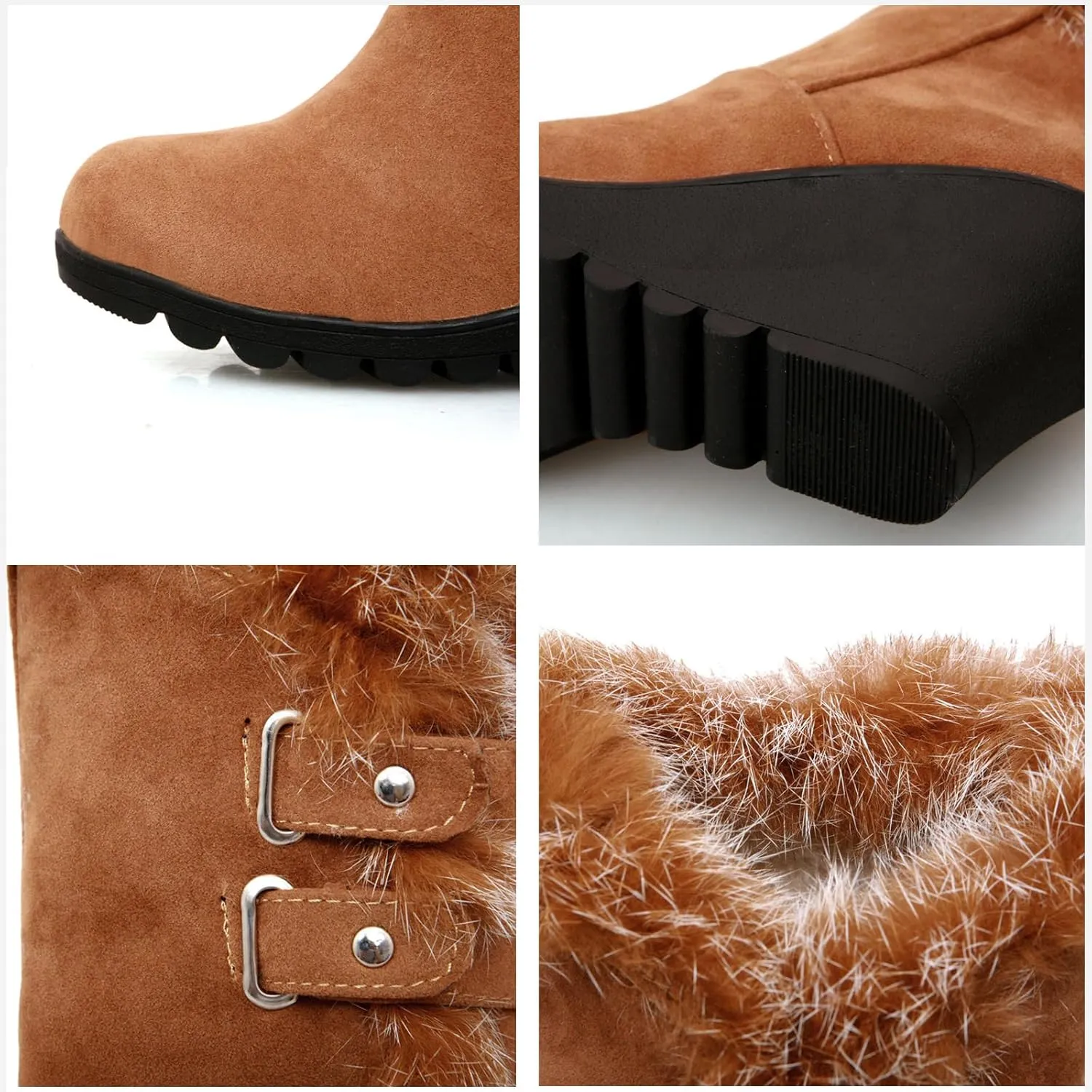 GUNIYIFS Womens Winter Snow Boots Wedge Fur Lined Warm Boots Mid-Calf boots Boots Comfortable Slip On Suede Outdoor Shoes