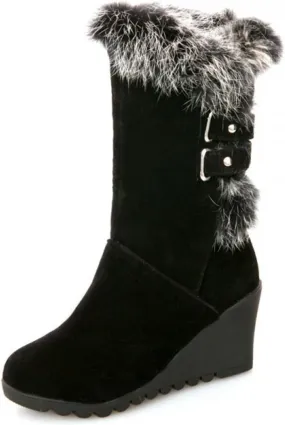GUNIYIFS Womens Winter Snow Boots Wedge Fur Lined Warm Boots Mid-Calf boots Boots Comfortable Slip On Suede Outdoor Shoes