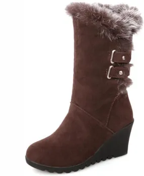 GUNIYIFS Womens Winter Snow Boots Wedge Fur Lined Warm Boots Mid-Calf boots Boots Comfortable Slip On Suede Outdoor Shoes