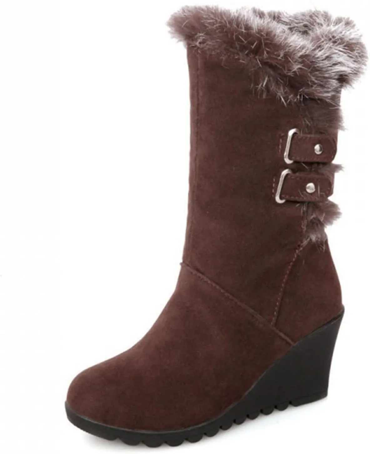 GUNIYIFS Womens Winter Snow Boots Wedge Fur Lined Warm Boots Mid-Calf boots Boots Comfortable Slip On Suede Outdoor Shoes