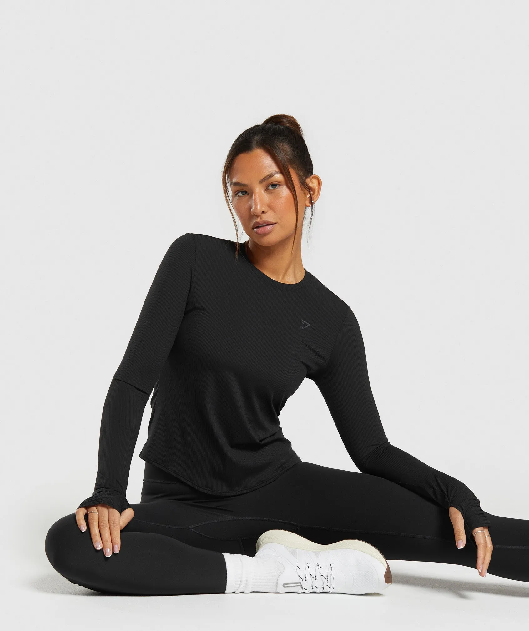 Gymshark Elevate Long Sleeve Ruched Top - Black