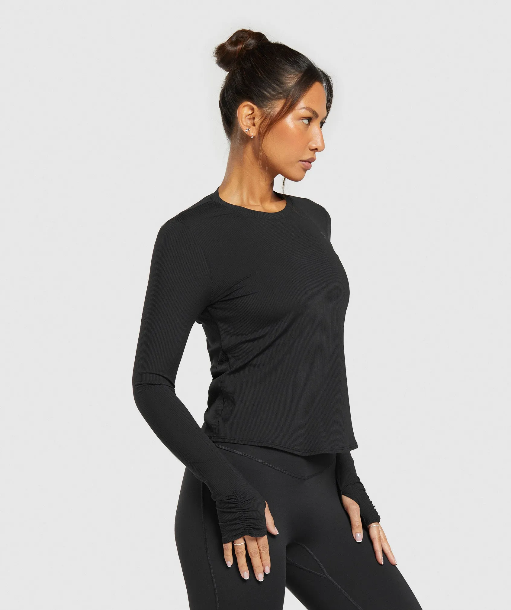 Gymshark Elevate Long Sleeve Ruched Top - Black