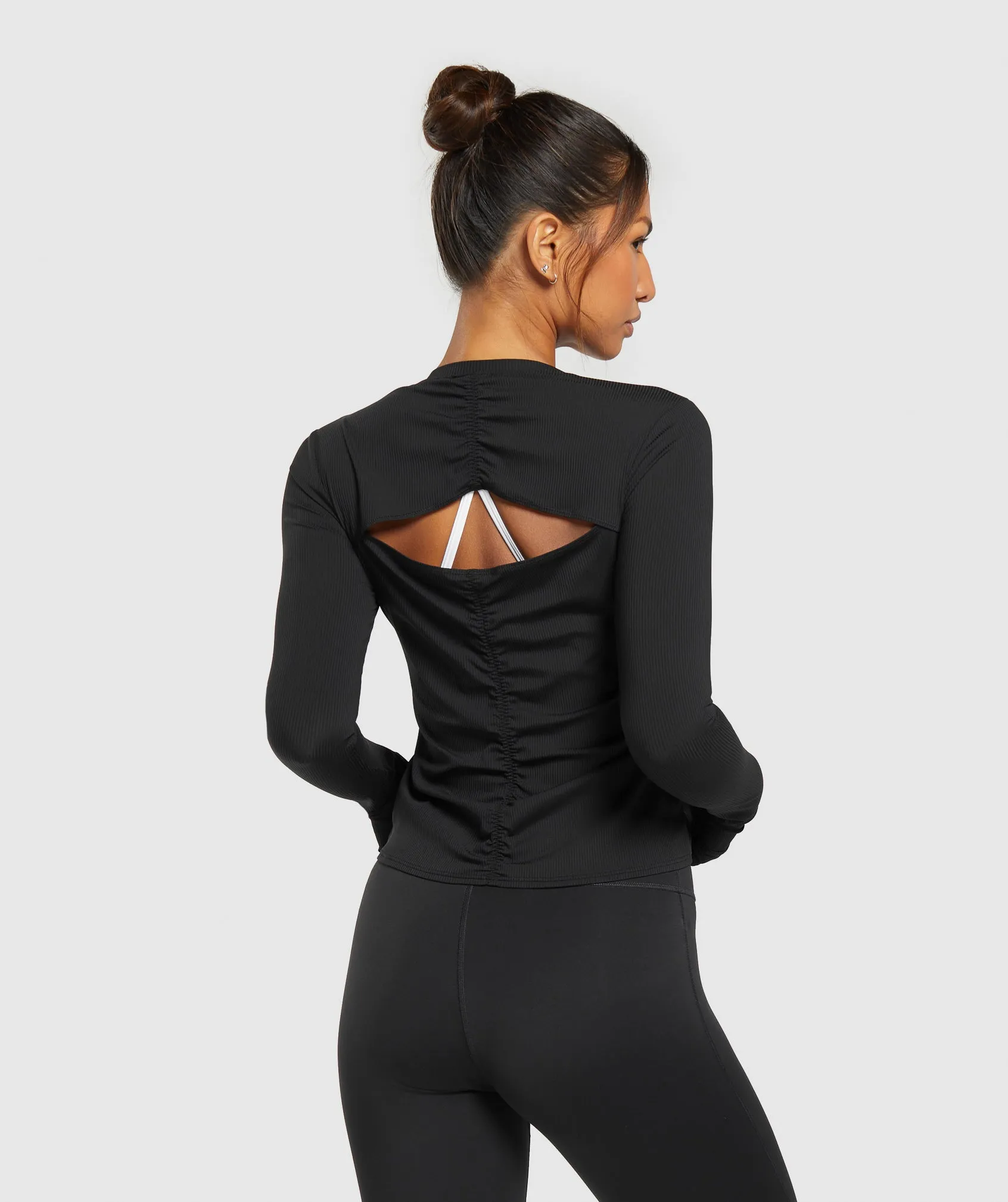 Gymshark Elevate Long Sleeve Ruched Top - Black