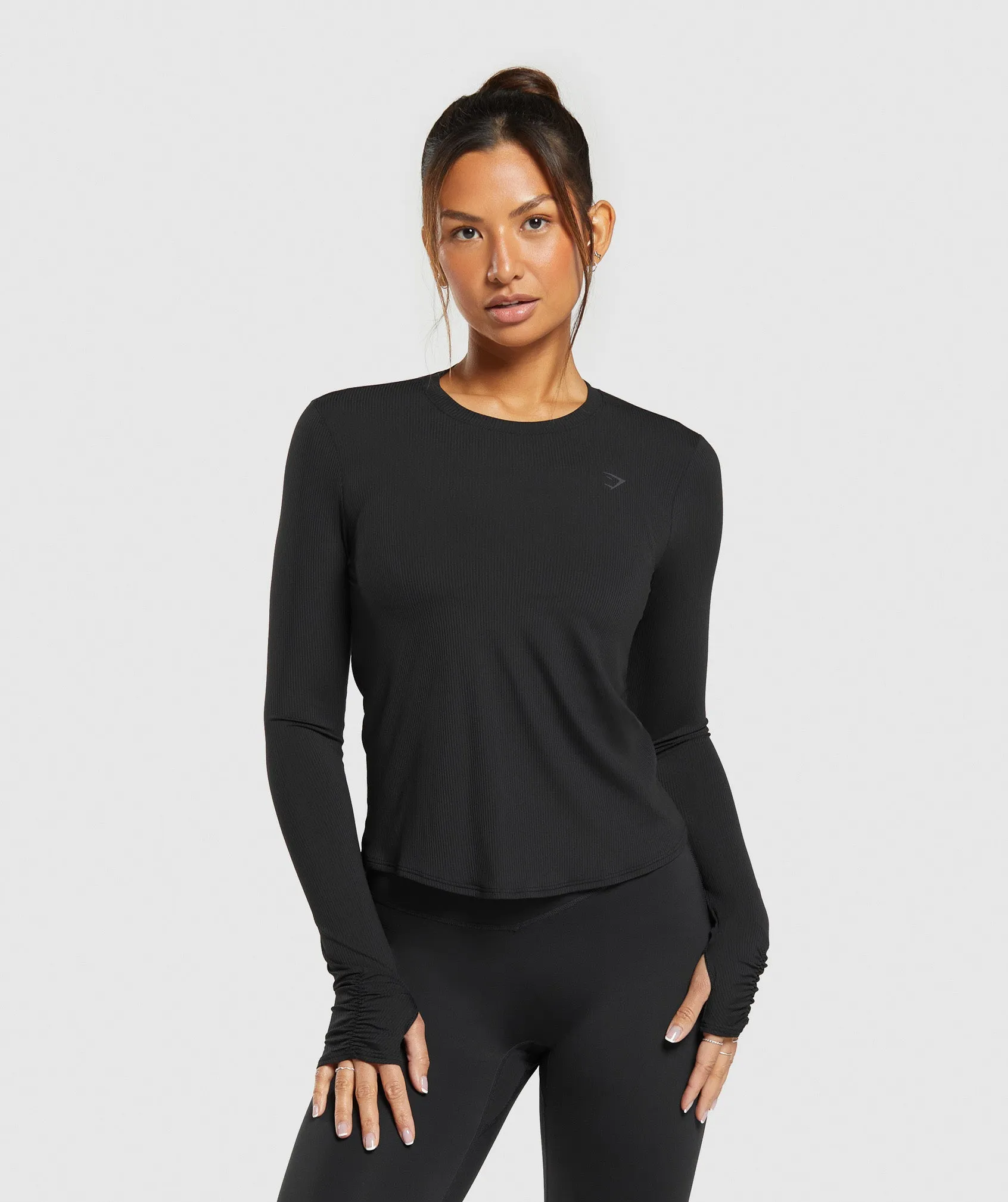 Gymshark Elevate Long Sleeve Ruched Top - Black