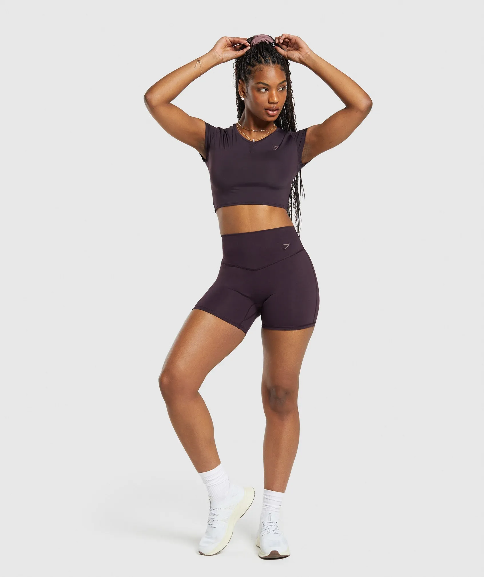 Gymshark Elevate Ruched Crop Top - Plum Brown