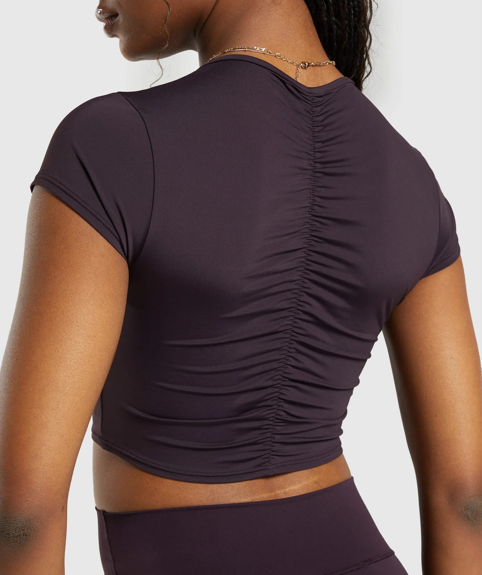 Gymshark Elevate Ruched Crop Top - Plum Brown