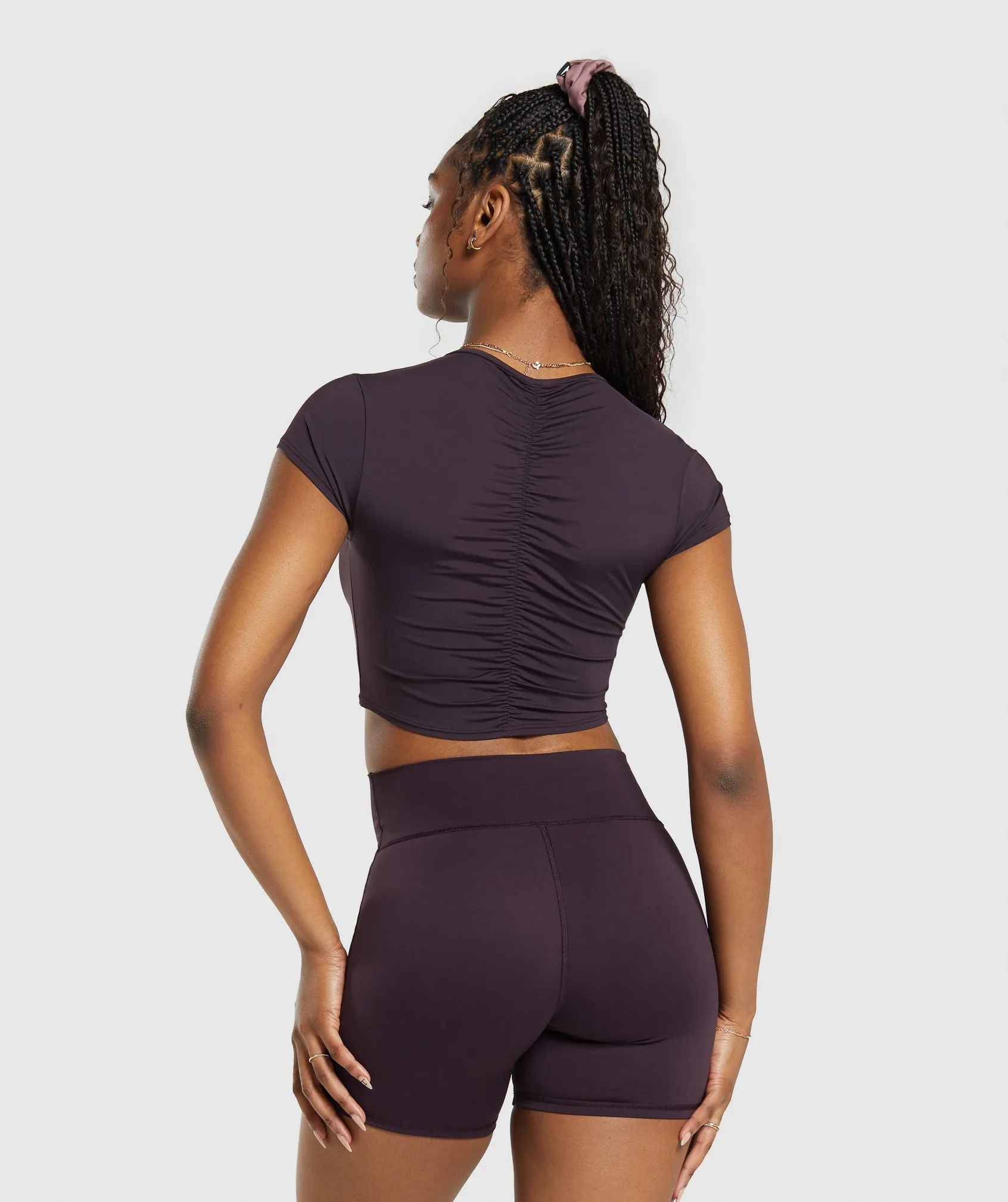 Gymshark Elevate Ruched Crop Top - Plum Brown