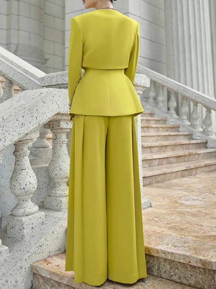 HEYFANCYSTYLE Elegant Chic Office Wide Leg 2-Piece Set