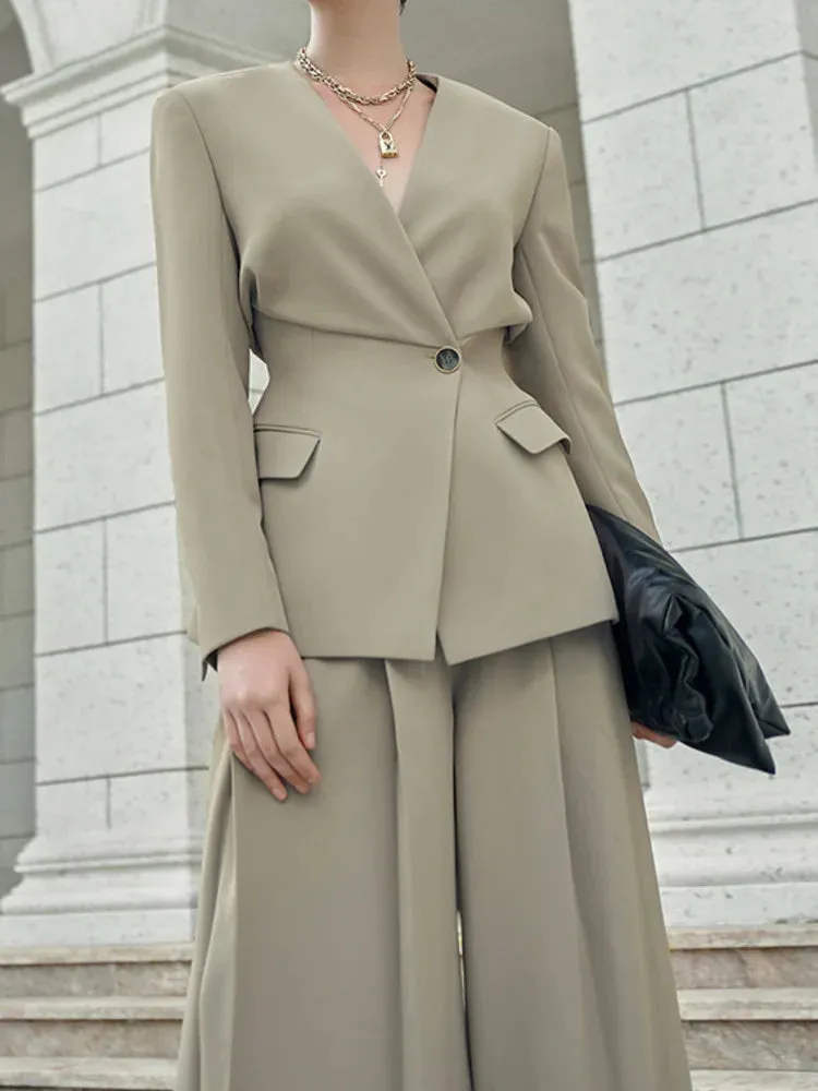 HEYFANCYSTYLE Elegant Chic Office Wide Leg 2-Piece Set