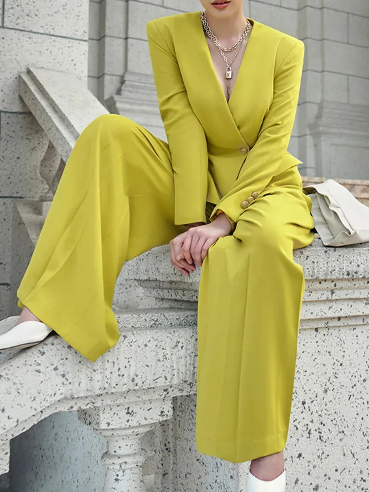 HEYFANCYSTYLE Elegant Chic Office Wide Leg 2-Piece Set