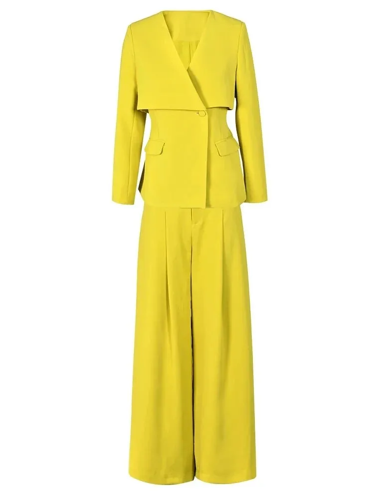 HEYFANCYSTYLE Elegant Chic Office Wide Leg 2-Piece Set