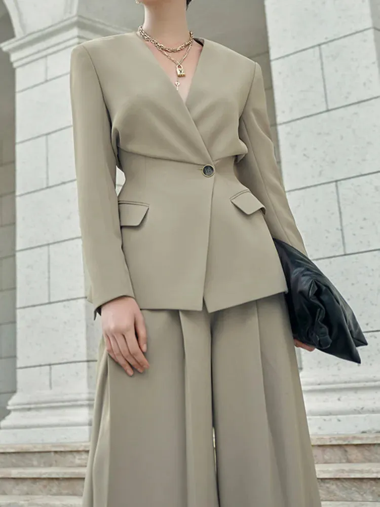 HEYFANCYSTYLE Elegant Chic Office Wide Leg 2-Piece Set