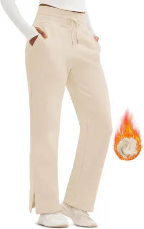 MAGCOMSEN Women's Wide Leg Sweatpants Fleece Lined Lounge Pants High Waisted Baggy Warm Winter Pants with Pockets