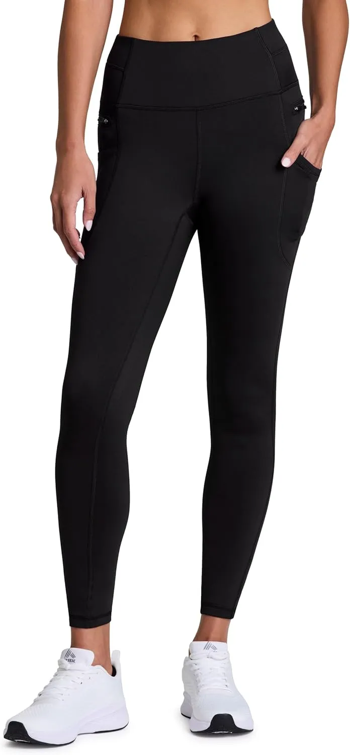 RBX Fleece-Lined Leggings for Women Yoga Pants with Pockets Gym Pants for Cold Weather Full-Length Leggings for Running Yoga