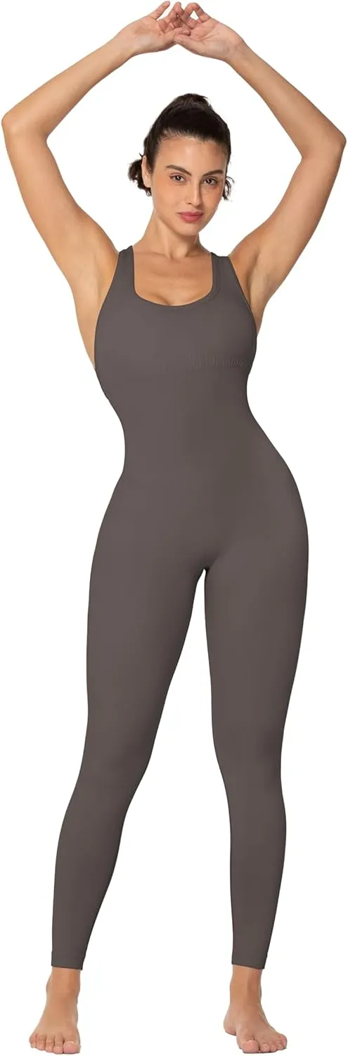 Sunzel Jumpsuits for Women Backless, Seamless Workout One Piece Bodycon Romper Scoop Neck, Butt Scrunch Leggings Unitard