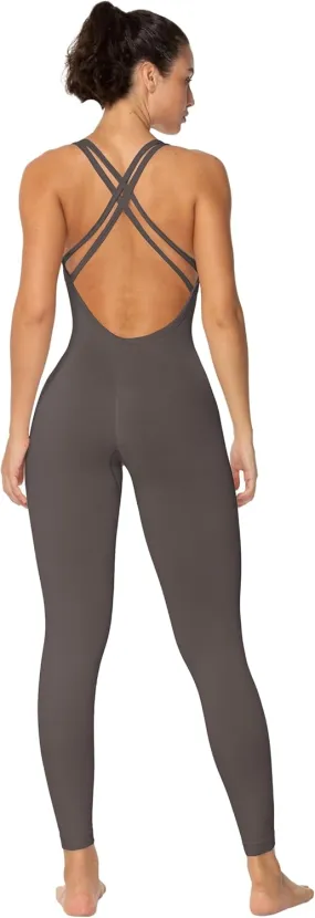 Sunzel Jumpsuits for Women Backless, Seamless Workout One Piece Bodycon Romper Scoop Neck, Butt Scrunch Leggings Unitard