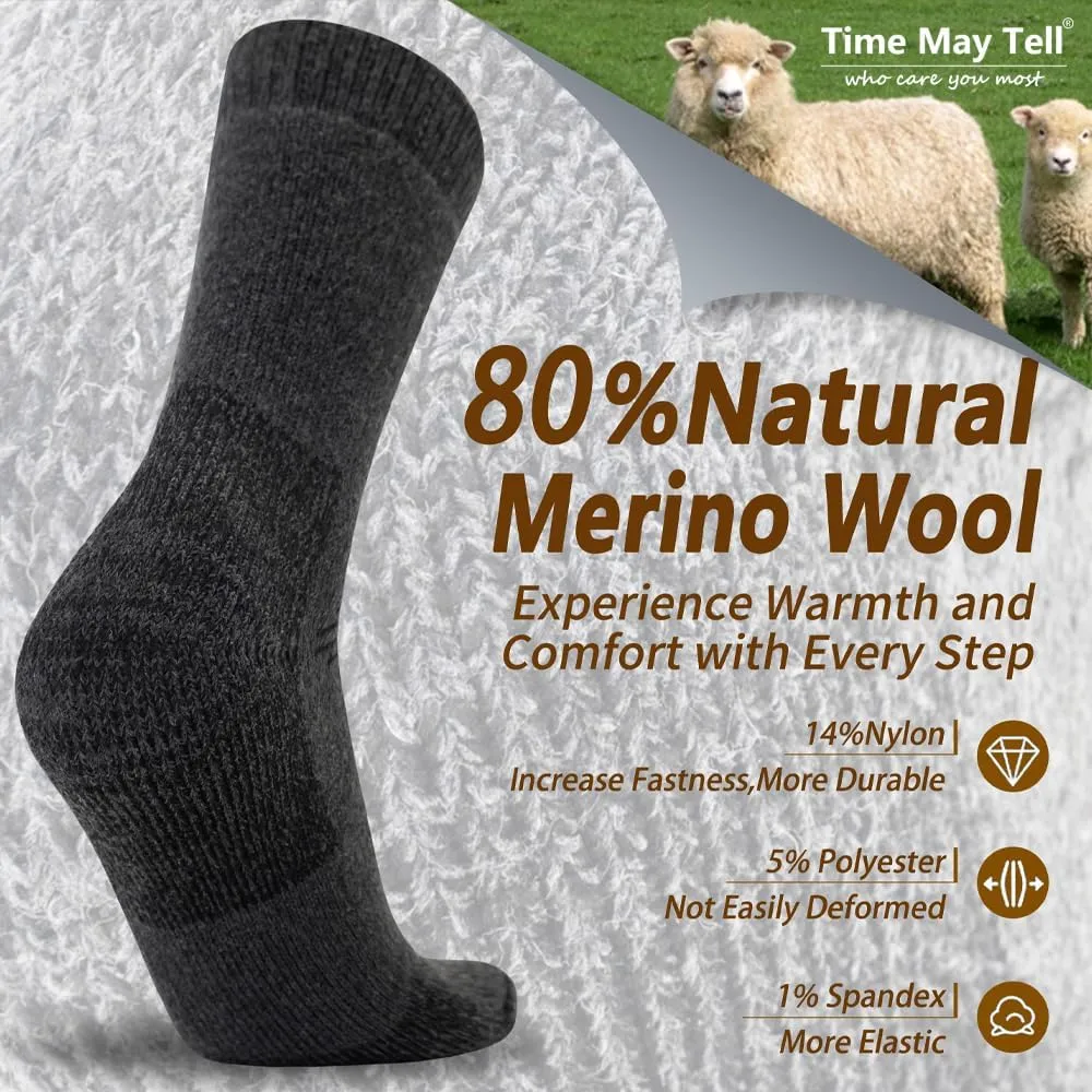 Time May Tell Mens Merino Wool Hiking Cushioning Socks For Outdoor Wool-Socks-For-Mens 3 Pack