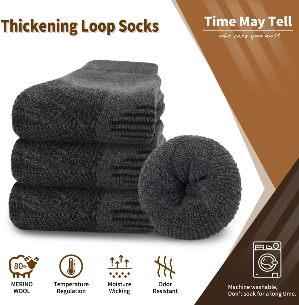 Time May Tell Mens Merino Wool Hiking Cushioning Socks For Outdoor Wool-Socks-For-Mens 3 Pack