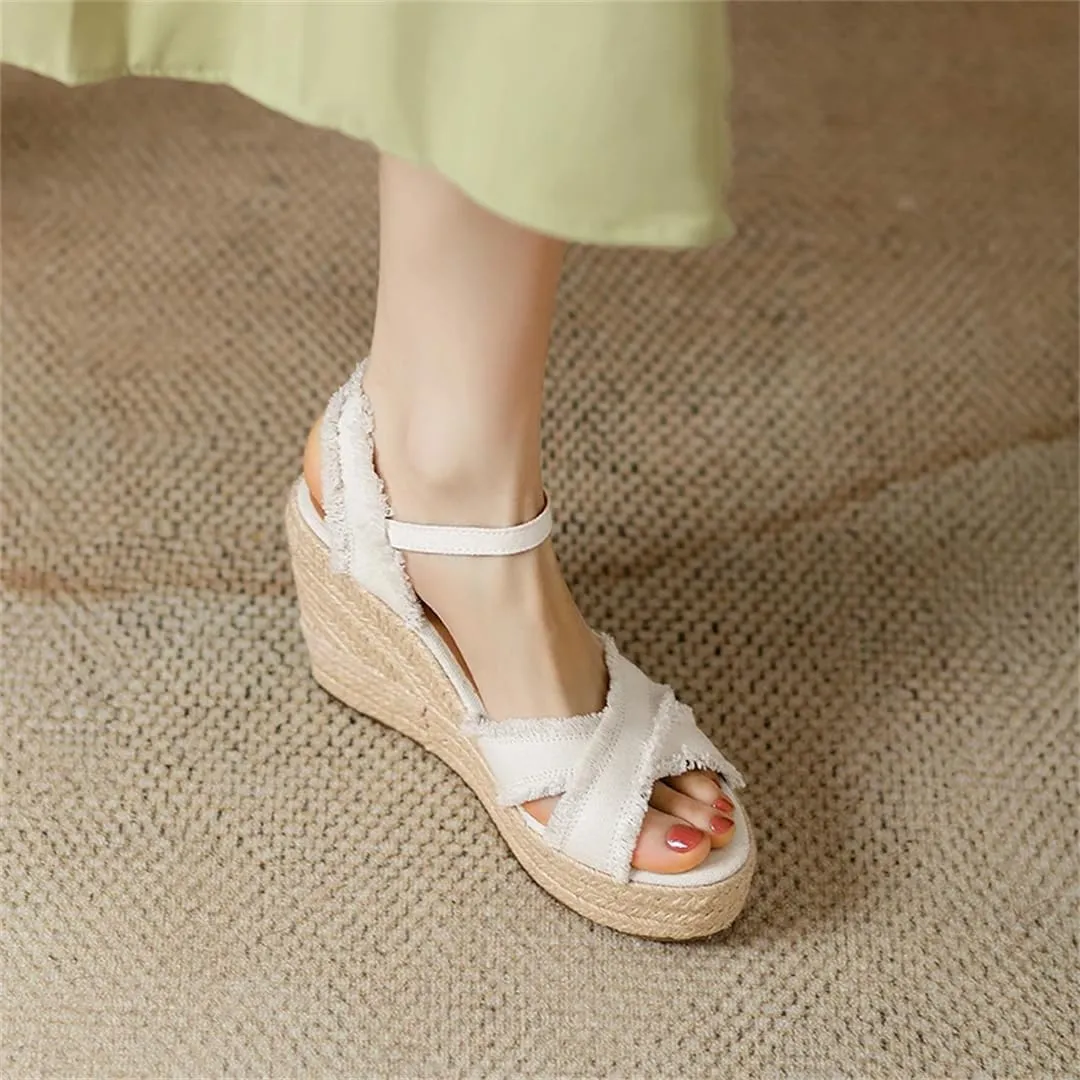 Women Platform Wedge Sandals Open Toe High Heel Denim Open Toe Strap Sandals